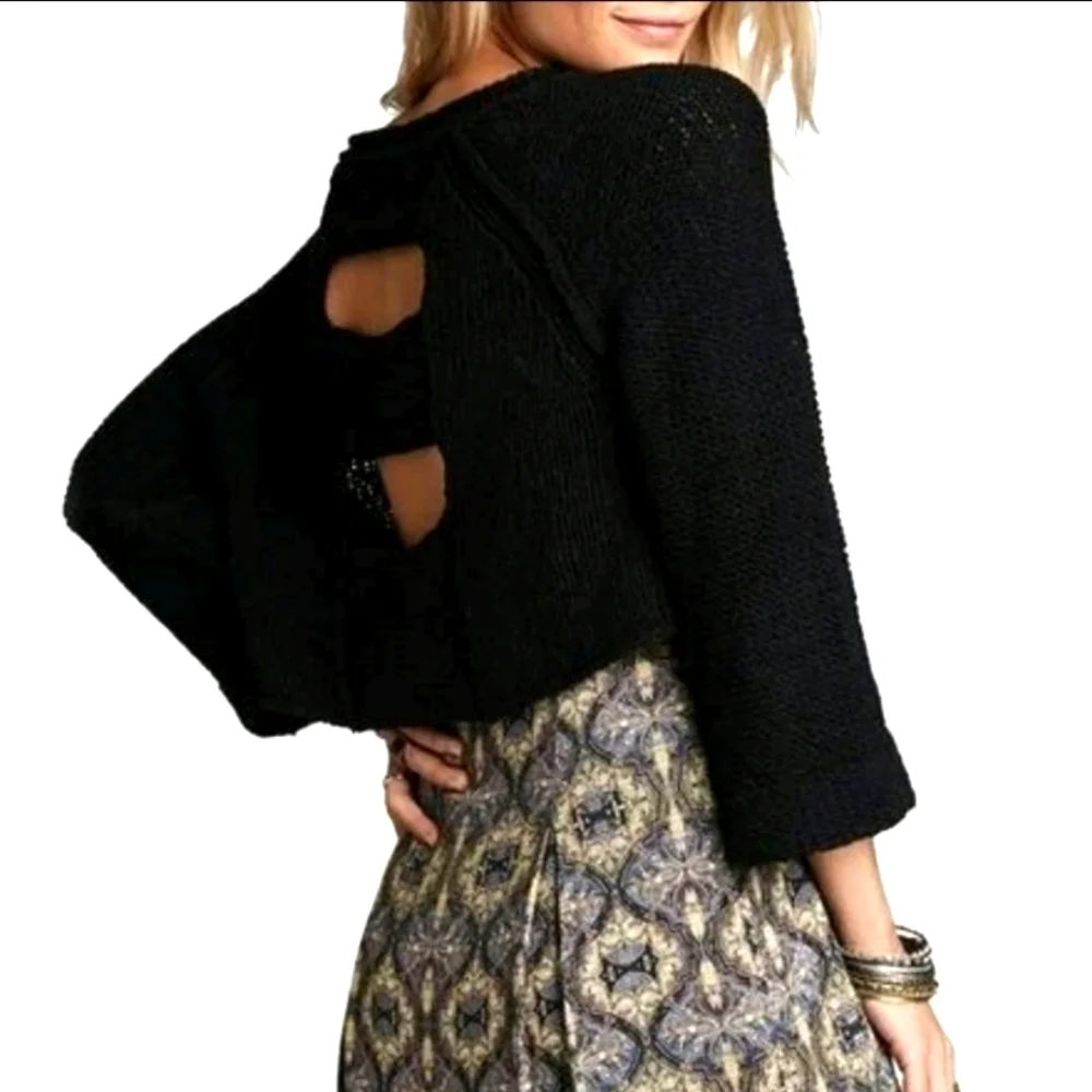Free People Endless Stories Black Open-Back Sweater S - Picture 1 of 12